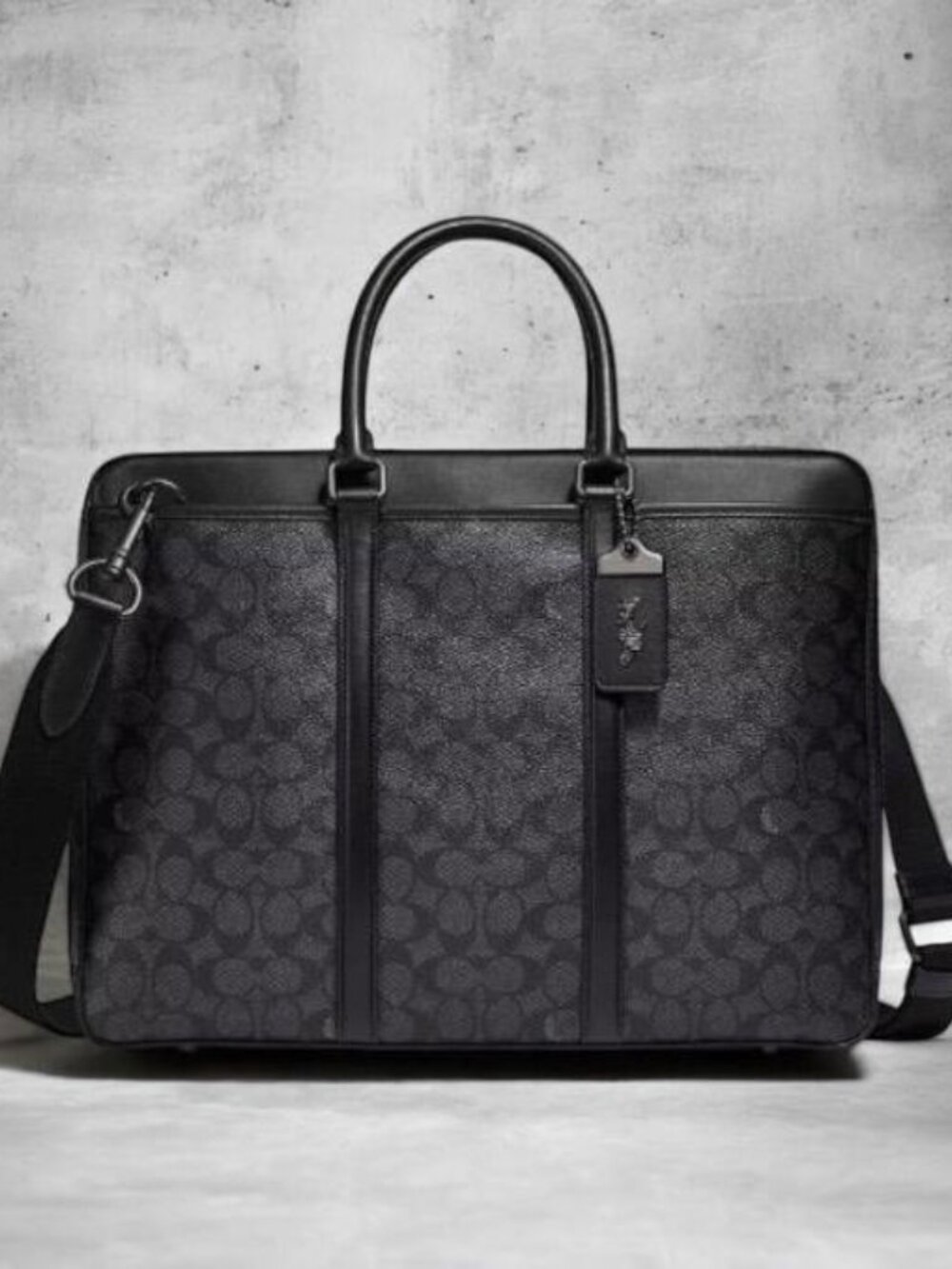 NWT Coach Metropolitan Slim Briefcase C2693 Charcoal Signature Canvas Leat